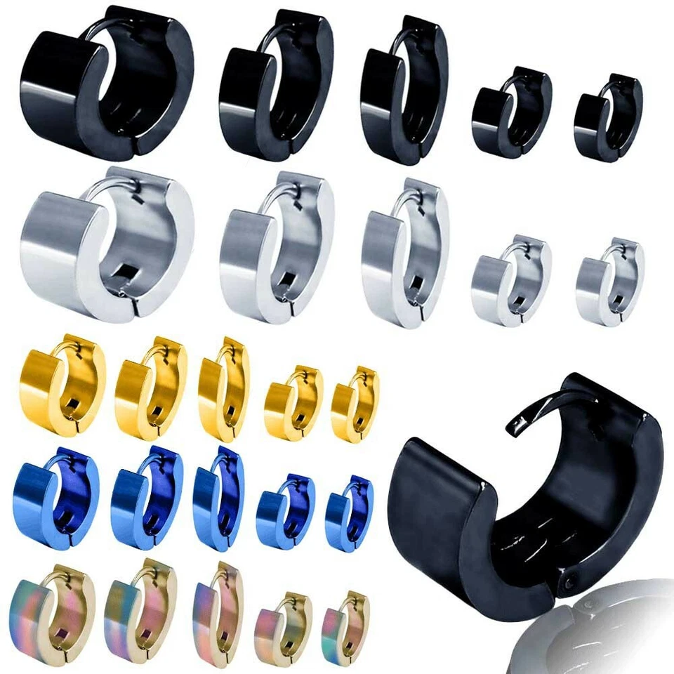 1 PAAR CREOLEN KLAPPCREOLEN EDELSTAHL OHRRINGE HERREN MÄNNER HUGGIE UNISEX - Bild 1 von 1