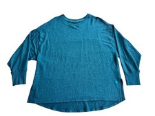 XLNT SZ M Women LL Bean Teal Blue Cozy Split Hem Modal Sweatshirt Top L/S Soft