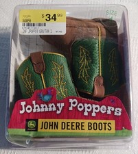 John Deere "Johnny Poppers Infant Boots, Size 1 JOHN DEERE GREEN,YELLOW, NEW