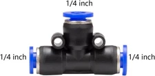 1/4 inch Air Hose T Connector Plastic Pneumatic Quick Push to Connect Tee Fit...