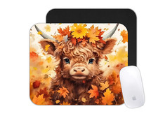 Custom Mouse Pad Cute Cow with Fall Leaves Autumn Farm Animal Desk Mat