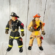 Lot of 2 Lanard "The Corps" Firefighter Figures 3.75″ Vintage Used (Some Wear)
