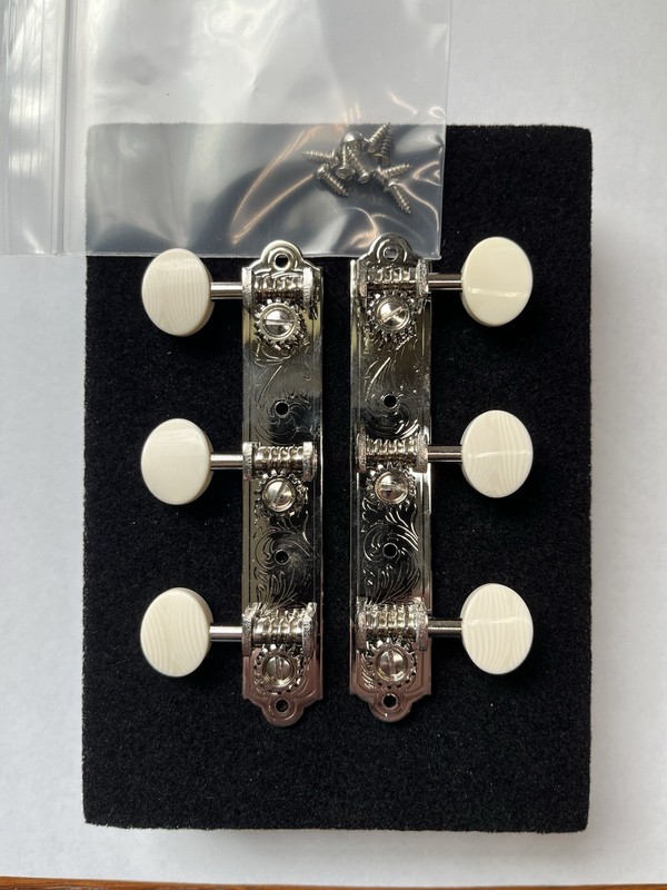 Golden Age Accoustic Guitar 3x3 Tuning Peg Tuners chrome w/ white Buttons.  