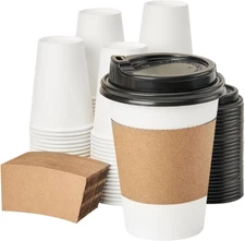 RACETOP [100 Pack] Disposable Coffee Cups with Lids 12 Oz, Hot Paper Cups with L