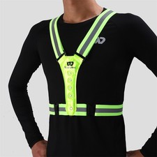 Green Cycling Running Reflective Gear Light Vest USB Rechargeable 8 LED 3 Modes