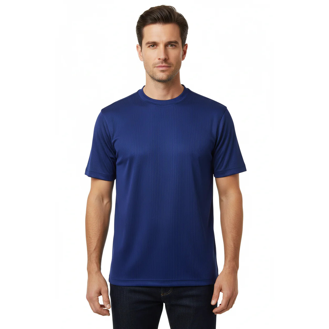Men Dressy T-Shirt  Log-In Uomo Crew Neck Silky Short Sleeves 218 Midnight Blue
