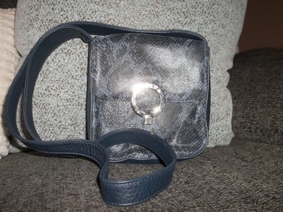 VINTAGE AUTH ESCADA SHOULDER BAG IN BLUE LEATHER SNAKE SKIN PRINT PURSE