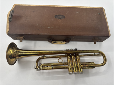 Vintage 1950s Brass Trumpet with Blessing Hard Carrying Case