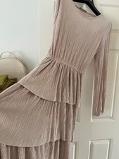 Zara Silky Beige Champagne Shimmer Plisse Layered Dress Size L Never Worn