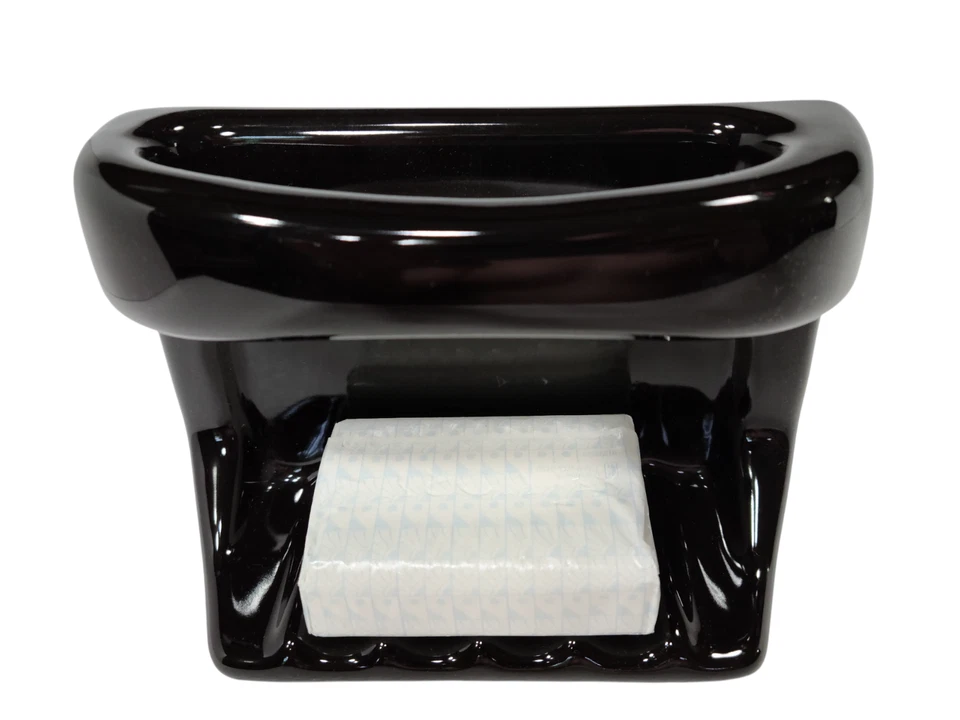 Vintage Black Ceramic Soap Dish Tray Washcloth Holder Shower Cloth Bar Rack - Image 2 of 4
