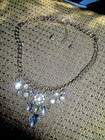 VTG. LANE BRYANT SHIMMER CLEAR RHINESTONE/CLUSTER LINK FRONT NECKLACE/EARRINGS — photo 1