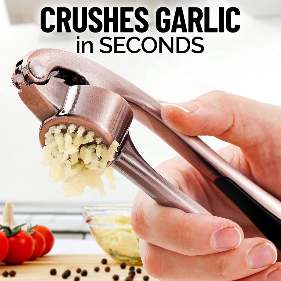 Premium Garlic Press Set Rust Proof Dishwasher Safe Mincer Peeler Brush Copper - Image 3 of 4