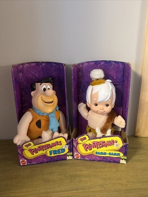 Vintage The Flintstones Plush Stuffed Dolls Fred Flintstone & Bamm-Bamm