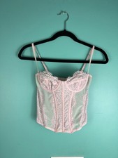 Out From Under Pink Lace Corset Bustier Top S Sheer Mesh Lingerie Style Crop U