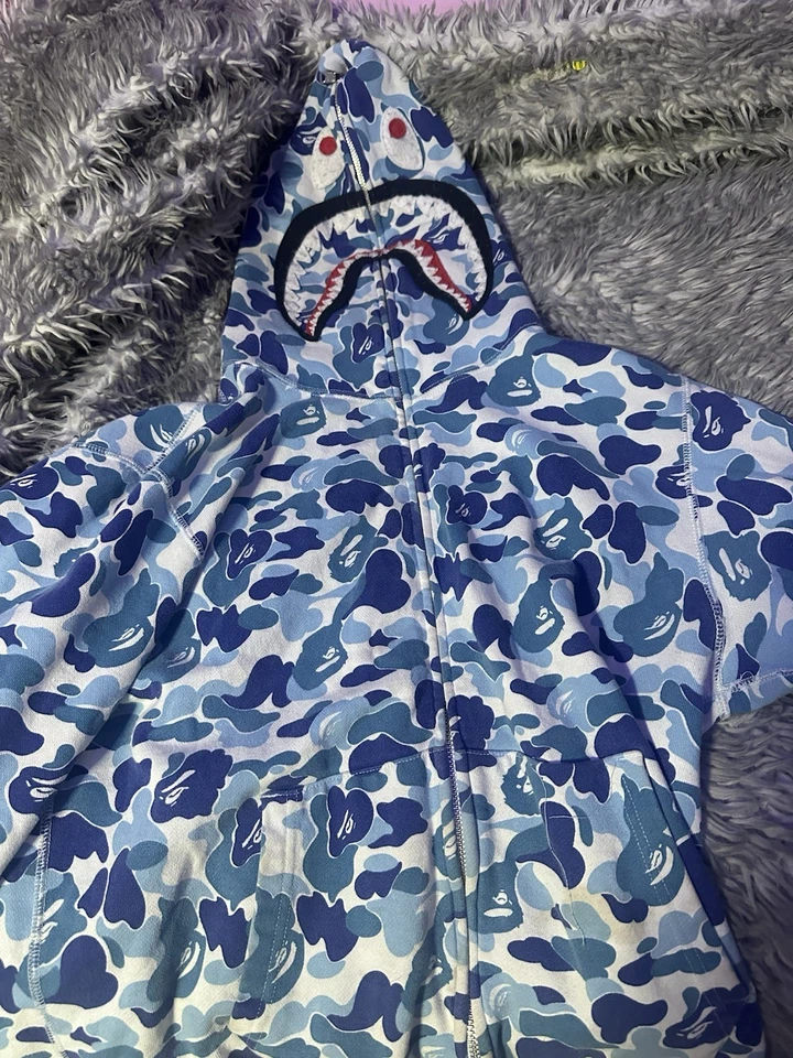 BAPE Hoodie Long Sleeve Full Zip Sweatshirt Light Blue Men Size Medium - Image 4 of 4