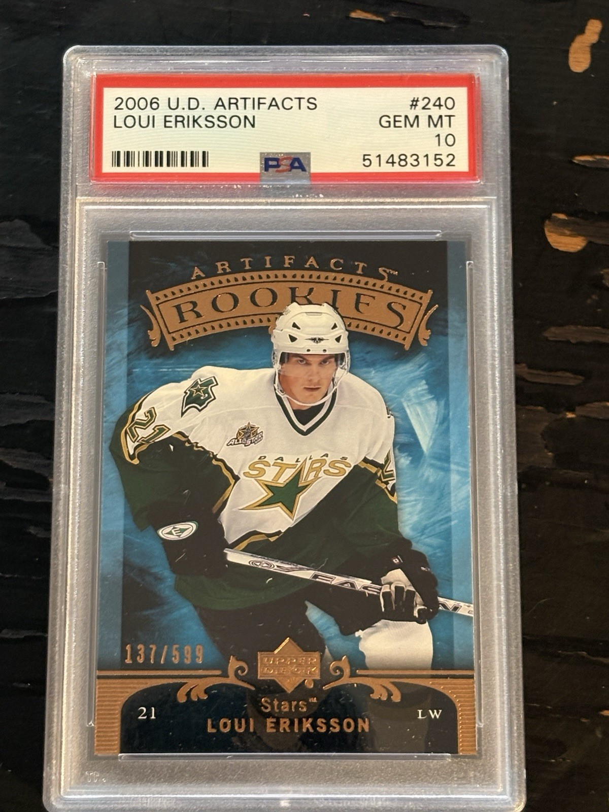 2006-07 Upper Deck Artifacts - Loui Eriksson #240 /599 (RC) PSA 10 Gem Mt