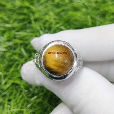 Natural Tiger's Eye Gemstone with 925 Sterling Silver Ring for Men's 1613