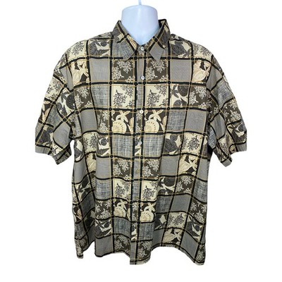 TORI RICHARD Hawaiian Aloha Shirt 2XL Brown Patch Design Cotton Lawn