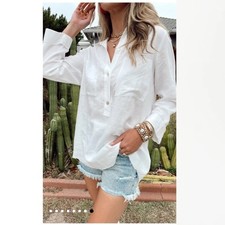  Show Me Your Mumu SMYM white Stayton long sleeve tunic top NEW SMALL