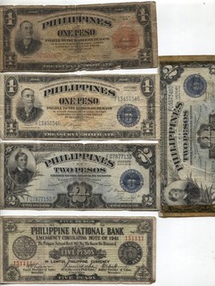 Philippines 1936 44 1 5 Peso Banknotes of of 5 pieces Circulated See Scans
