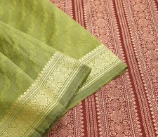 Sushila Vintage Green Saree with Maroon Pallu Pure Cotton Silk Woven Sari Fabric