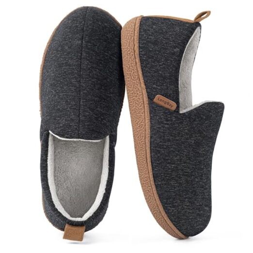 Women's Memory Foam House Shoes Cozy Brushed Jersey Slippers for 9-10 Black-image