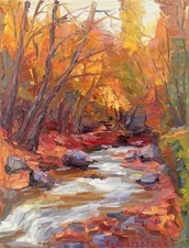 Autumn landscape Original painting Impressionism Oil canvas by E Chernyakovsky