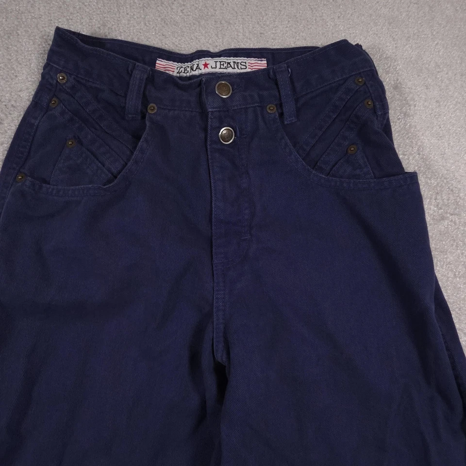 Jeans Zena Vintage Feminino 6 Azul Marinho Escuro Cintura Alta Perna Cônica Ajuste Mãe Sarja Anos 90 - Imagem 3 de 4