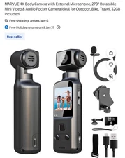 4K Body Camera with External Microphone Mini Video Audio Pocket Cam 270° Rotate