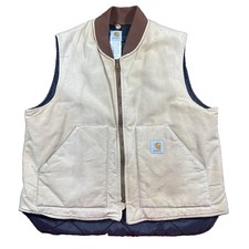 Vintage 90s Carhartt Quilt Lined Vest V01 Tan Cream XL Union USA Made Distressed