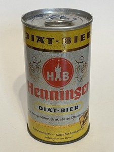 Henninger Diat-Bier empty beer can, straight steel, Germany, BOTTOM OPENED