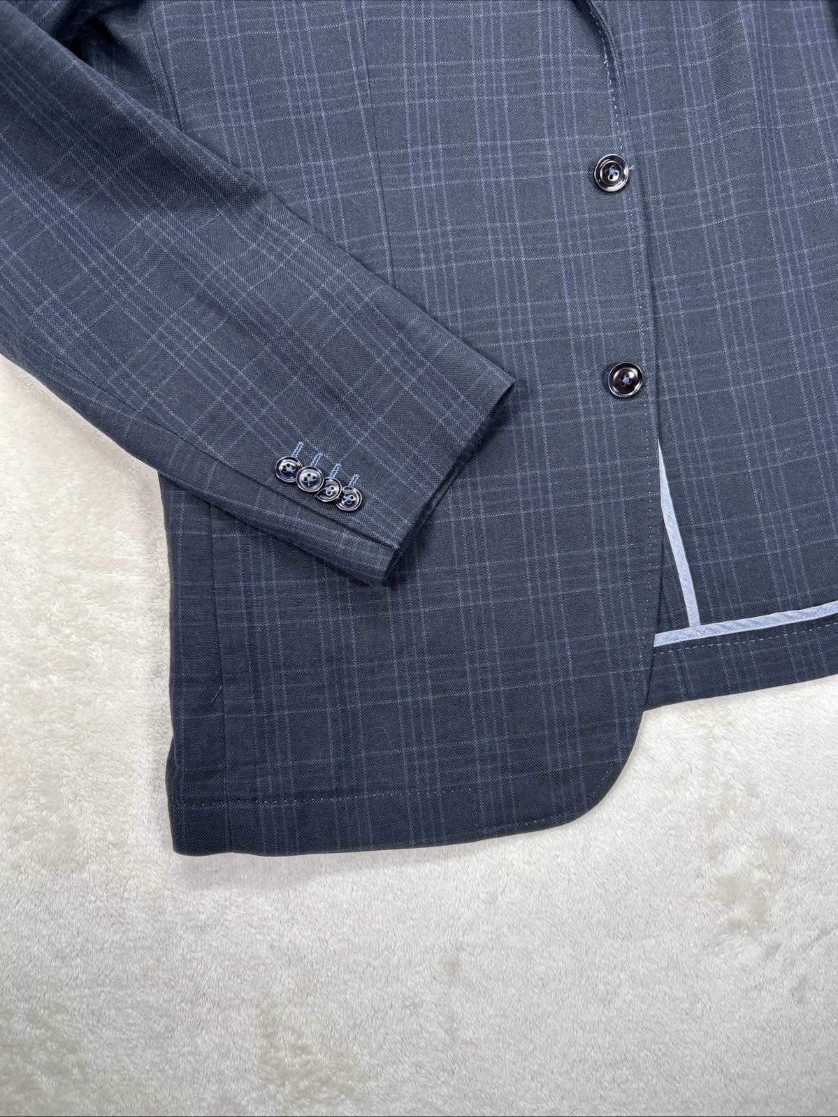 Hugo Boss Cotton Linen Windowpane Plaid Sport Coat Blazer Navy 44L Unstructured thumbnail 7