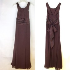 Davids Bridal Brown Satin Chiffon Formal Prom Gown Dress Bridal Bow Ruched Sz 6
