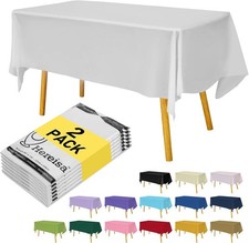 White Plastic Tablecloths 2 Pack Disposable Table Covers 54 x 108 Inch Bridal