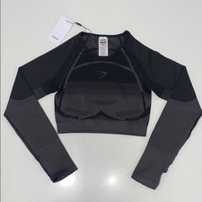 Gymshark Geo Ombre Seamless Long Sleeve Crop Top in Black Tones Size Small NWT