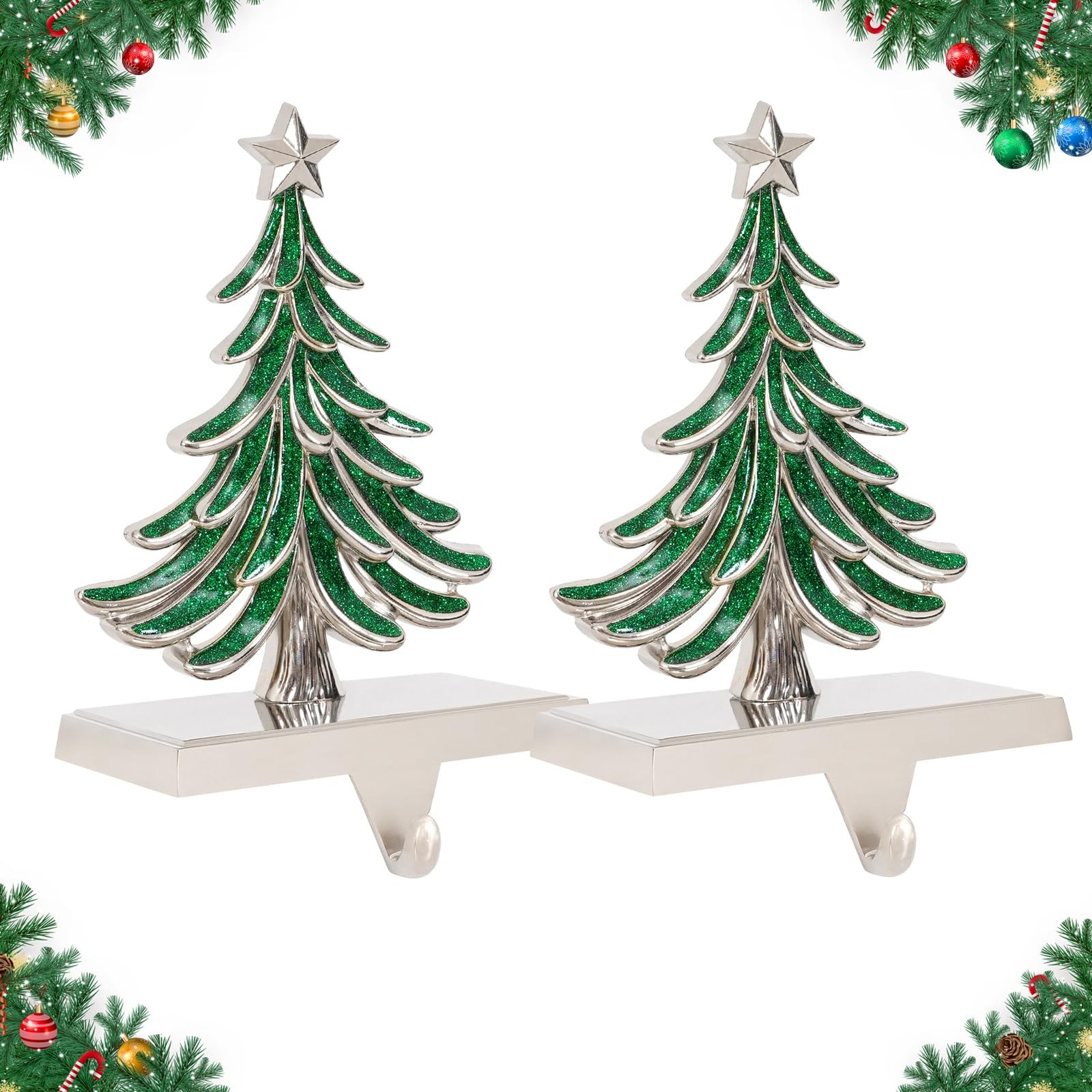 Christmas Stocking Holders for Mantle - Set of 2 Christmas Tree Weighted Stoc...