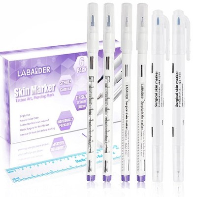 LabAider 6Pcs Professional Surgical Tip Skin Marker Pen Sterile Tattoo... 