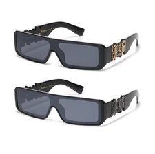 LOCS Sunglasses Big LOCS Logo Flat Top Black Plastic Frame Dark Shield Lenses.