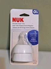 2 NUK Nipples Smooth Flow Pro 0 m Anti-Colic Silicon Nipples 2 Collars
