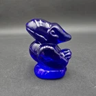University of Kansas KU Jayhawk Fenton Glass Figurine Paperweight Cobalt Blue