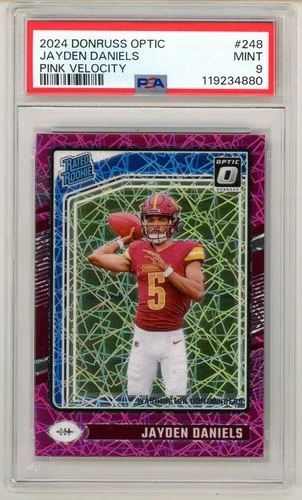2024 DONRUSS OPTIC JAYDEN DANIELS PINK VELOCITY RC /80 PSA 9 MINT ROOKIE G36