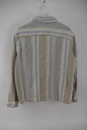 Zara Mens Striped Multicolor Beige Button Cotton Blend Jacket Size XL - Picture 2 of 4