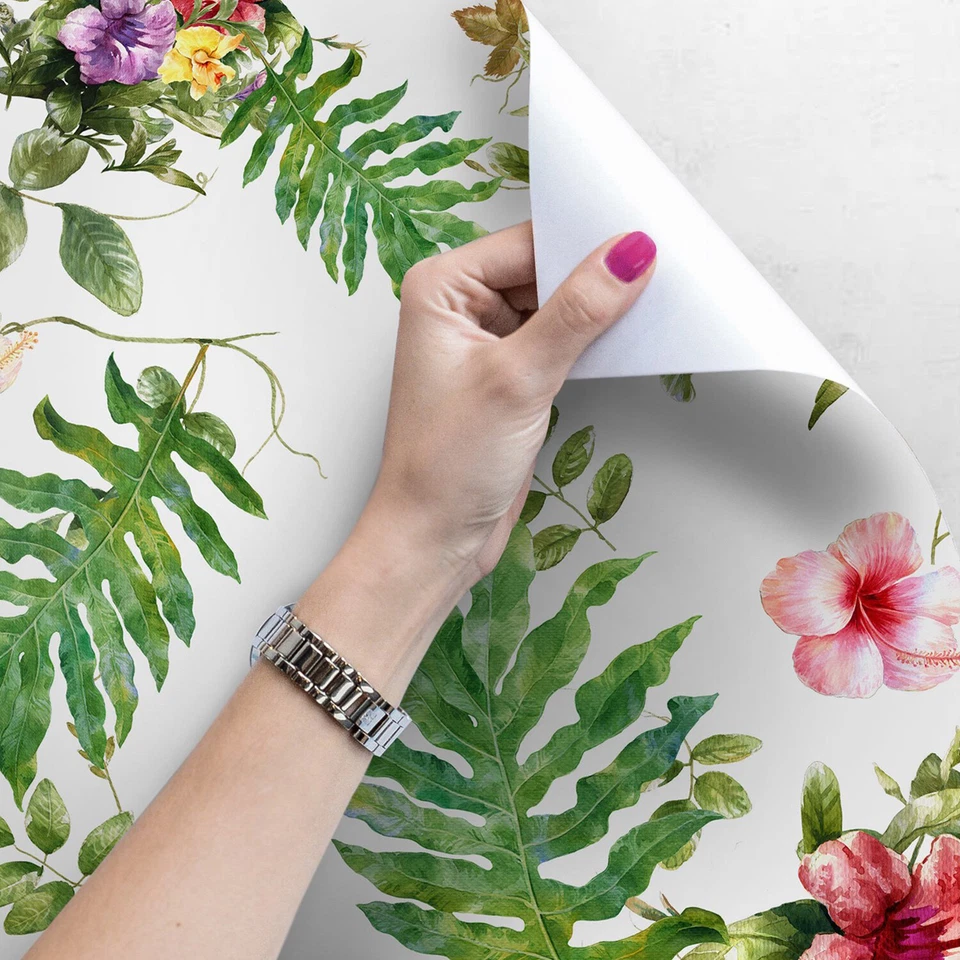 Papel Pintado Extraíble Acuarela Pintura de Hojas y Flores Colorido Suave Foto 3 de 4