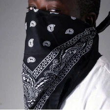 Black Bandana Head Scarf Cotton Paisley Hip Hop Quality Wrap  Rag