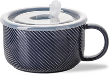 Oversized Soup Bowl with Handle: 38 Oz Ceramic Soup Mug with Lid - Microwave Saf