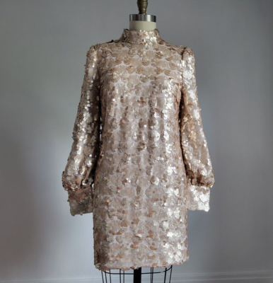 ELLIATT ROSE GOLD SEQUIN COCKTAIL DRESS w/ MOCK TURTLENECK & FULL CUFFED  SLEEVES | eBay