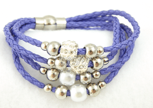 MULTI-4- STRAND PURPLE WEAVED FAUX LEATHER BRACELET SIZE: 6-1/4" TO 7" - Picture 5 of 7