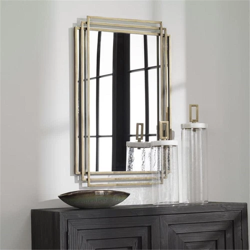 Uttermost Amherst Iron Metal & MDF Mirror with Silver Highlights in Brushed Gold - Picture 8 of 9