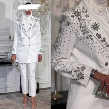 Women Suit Rhinestone Notch Lapel Business Casual Formal Wedding Party Occasions