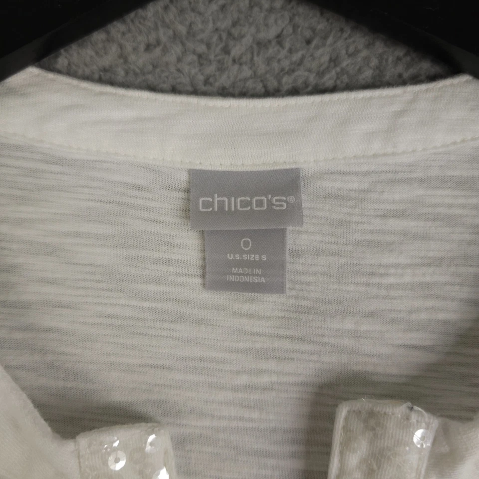 Camisa Chicos Mujer 0 EE. UU. Pequeña Blanca Lentejuelas Muesca Cuello Pestaña Redonda Manga Slub Túnica Foto 3 de 4